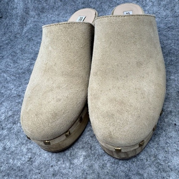Y2K STEVE MADDEN Wood Platform Clogs Womens Shoes Size 7.5 Chunky Suede Hippie - Picture 4 of 14